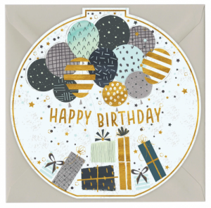 Happy Birthday Balloons & Presents Round Card